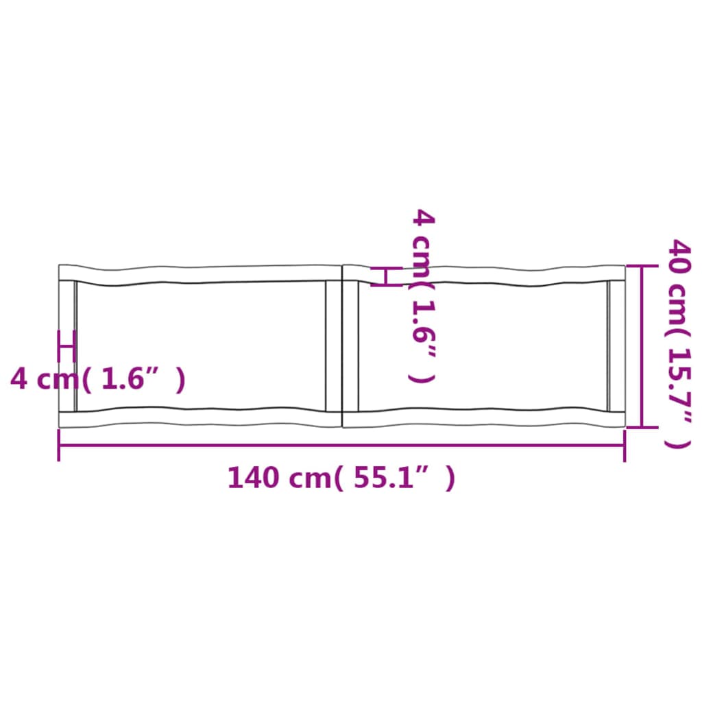 vidaXL Tablero de mesa madera maciza borde natural 140x40x(2-4) cm