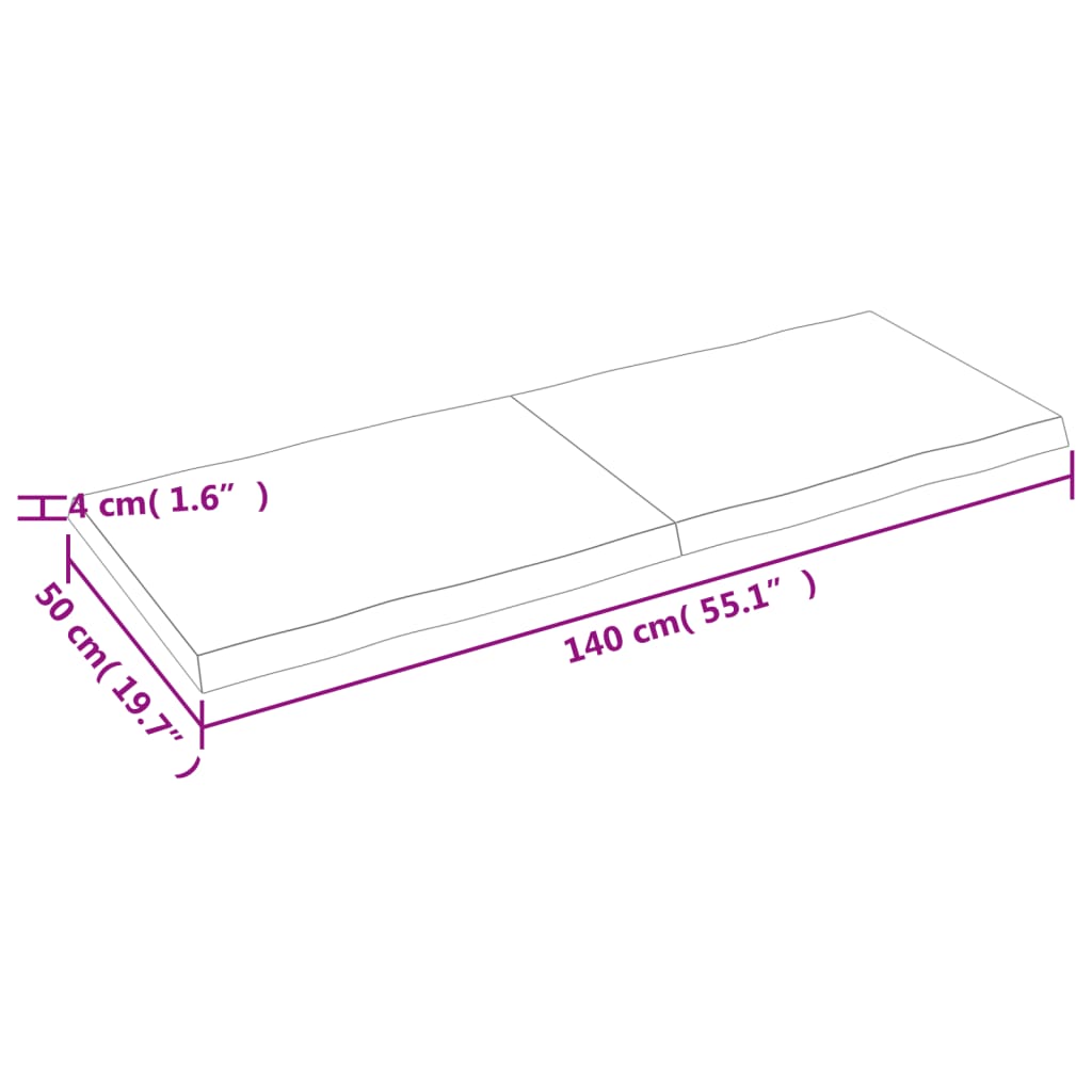 vidaXL Tablero de mesa madera maciza borde natural 140x50x(2-4) cm