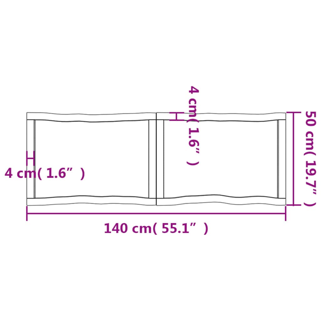 vidaXL Tablero de mesa madera maciza borde natural 140x50x(2-4) cm