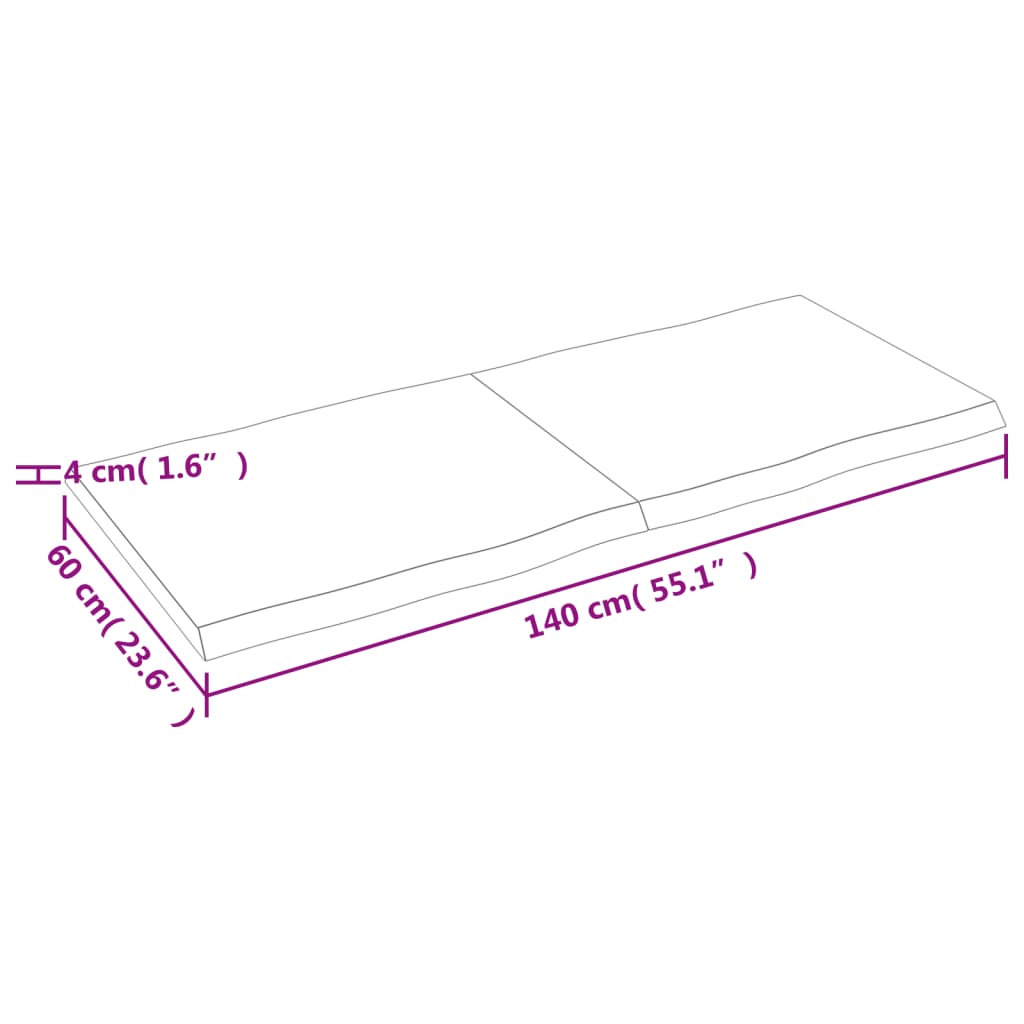 vidaXL Tablero de mesa madera maciza borde natural 140x60x(2-4) cm