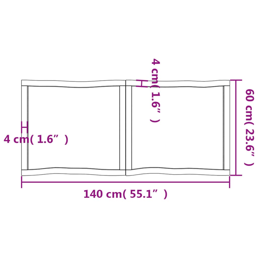 vidaXL Tablero de mesa madera maciza borde natural 140x60x(2-4) cm