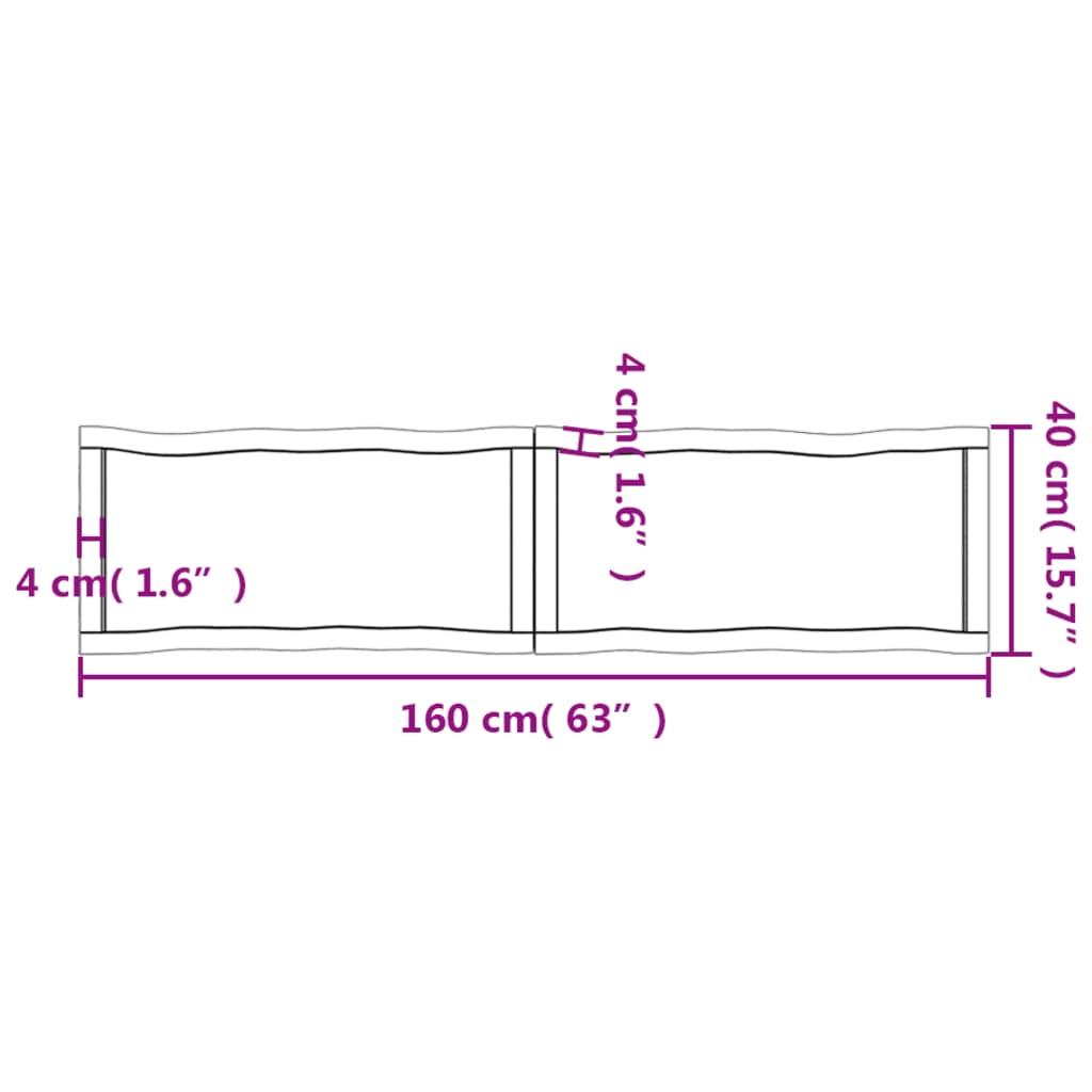 vidaXL Tablero de mesa madera maciza borde natural 160x40x(2-4) cm