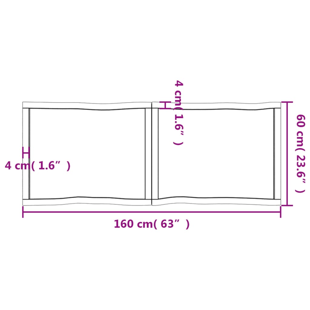 vidaXL Tablero de mesa madera maciza borde natural 160x60x(2-6) cm