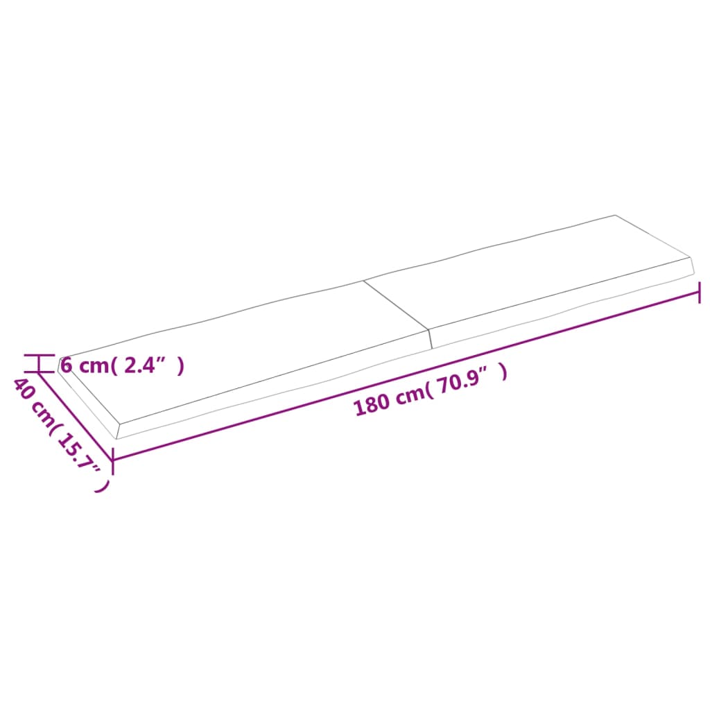 vidaXL Tablero de mesa madera maciza borde natural 180x40x(2-6) cm