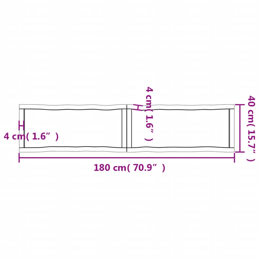 vidaXL Tablero de mesa madera maciza borde natural 180x40x(2-6) cm