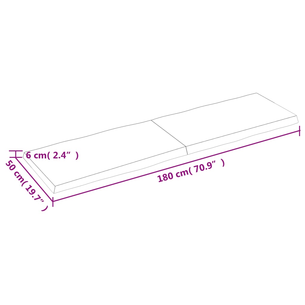 vidaXL Tablero de mesa madera maciza borde natural 180x50x(2-6) cm