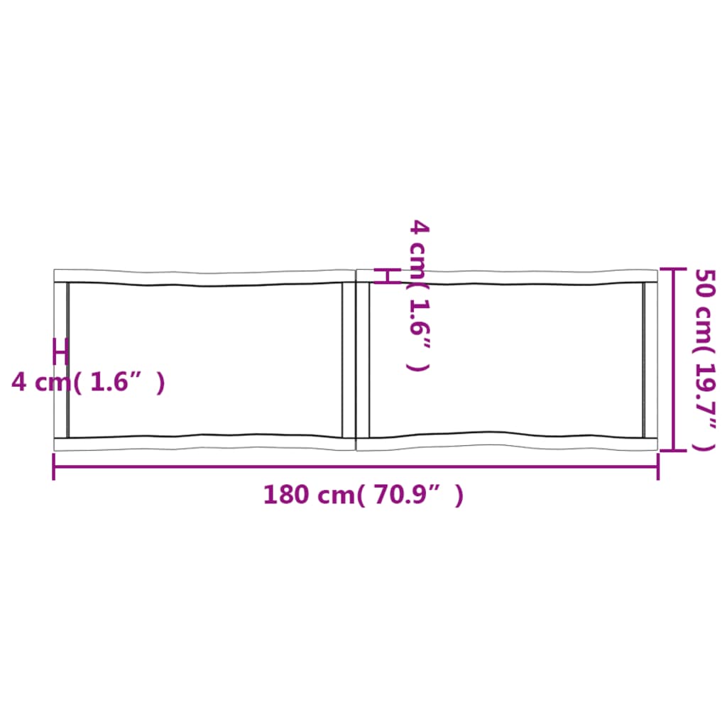 vidaXL Tablero de mesa madera maciza borde natural 180x50x(2-6) cm