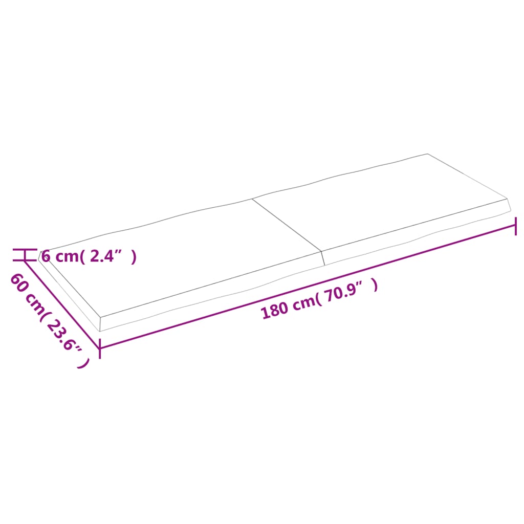 vidaXL Tablero de mesa madera maciza borde natural 180x60x(2-6) cm