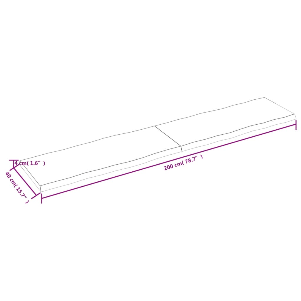 vidaXL Tablero de mesa madera maciza borde natural 200x40x(2-4) cm