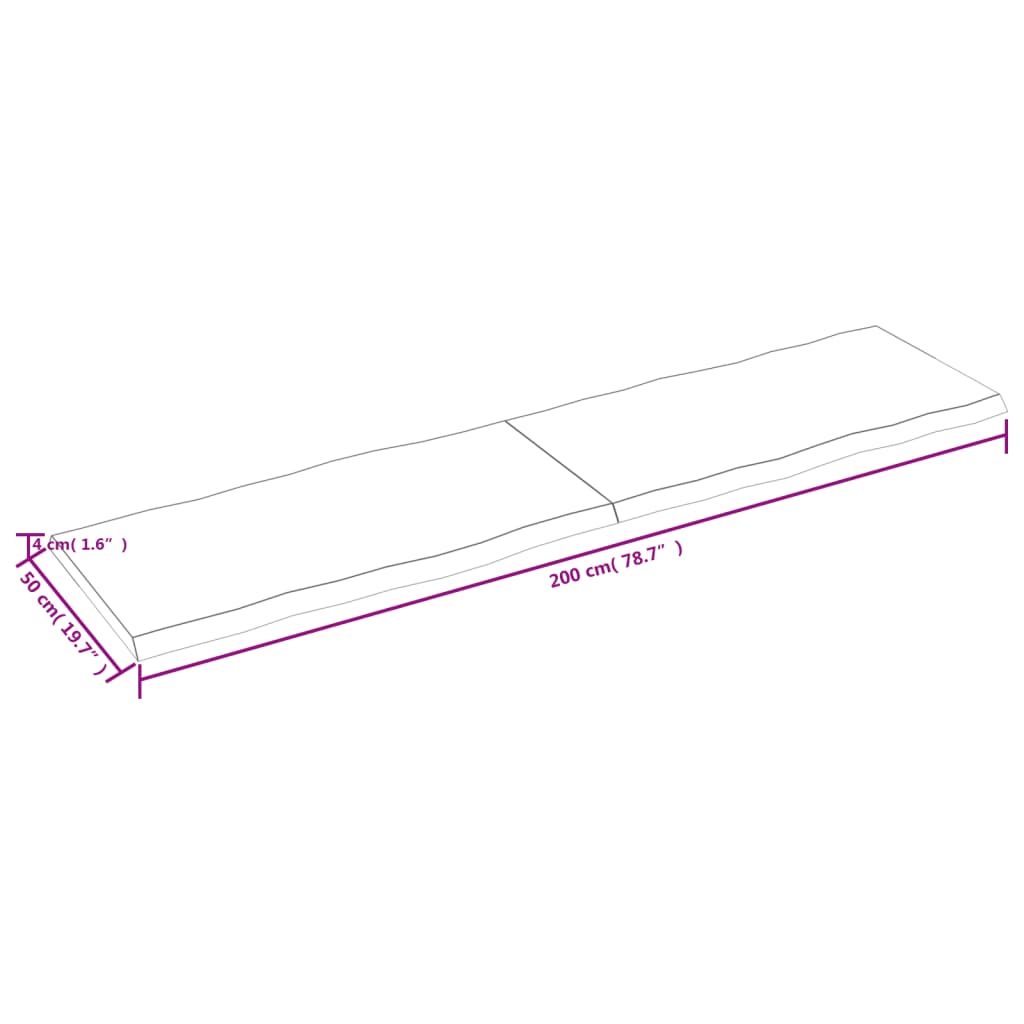 vidaXL Tablero de mesa madera maciza borde natural 200x50x(2-4) cm