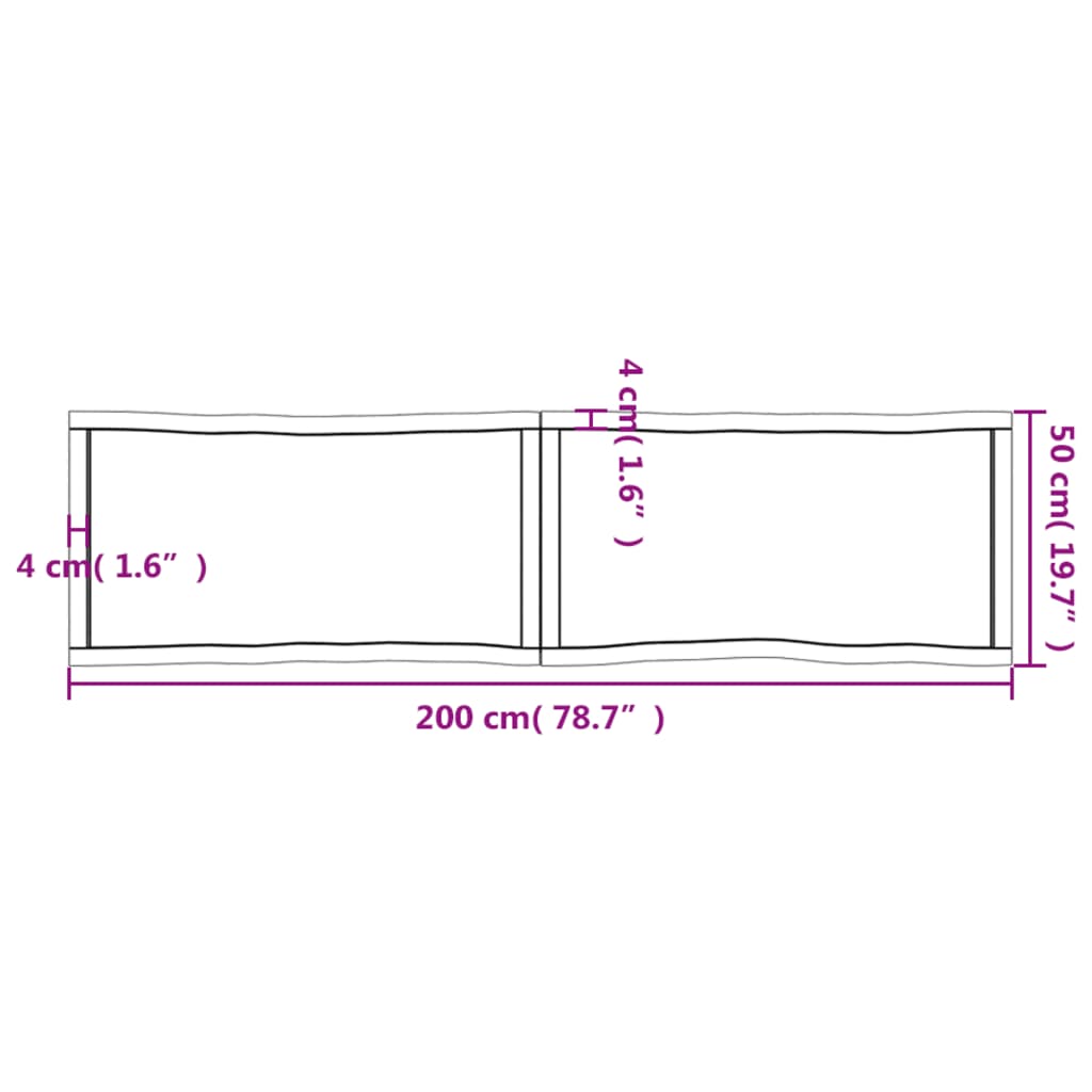 vidaXL Tablero de mesa madera maciza borde natural 200x50x(2-4) cm