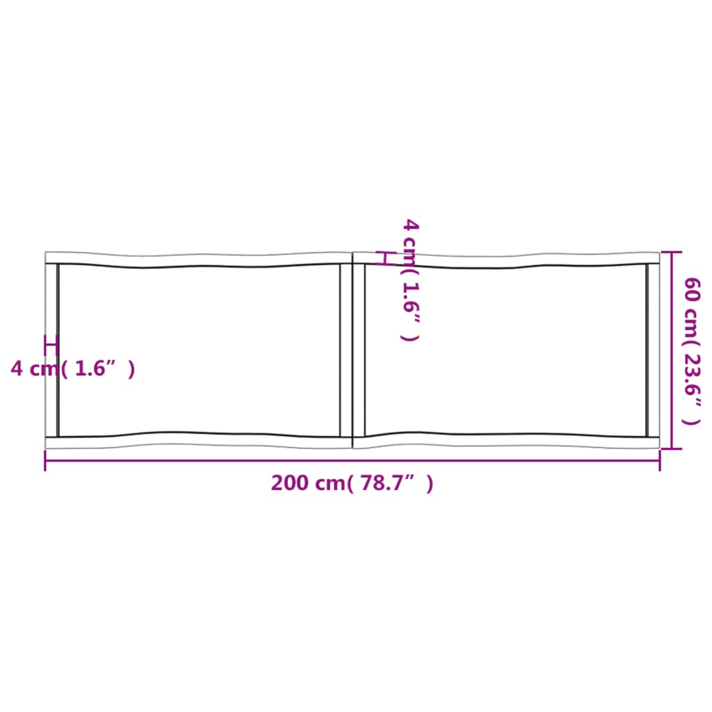 vidaXL Tablero de mesa madera maciza borde natural 200x60x(2-4) cm