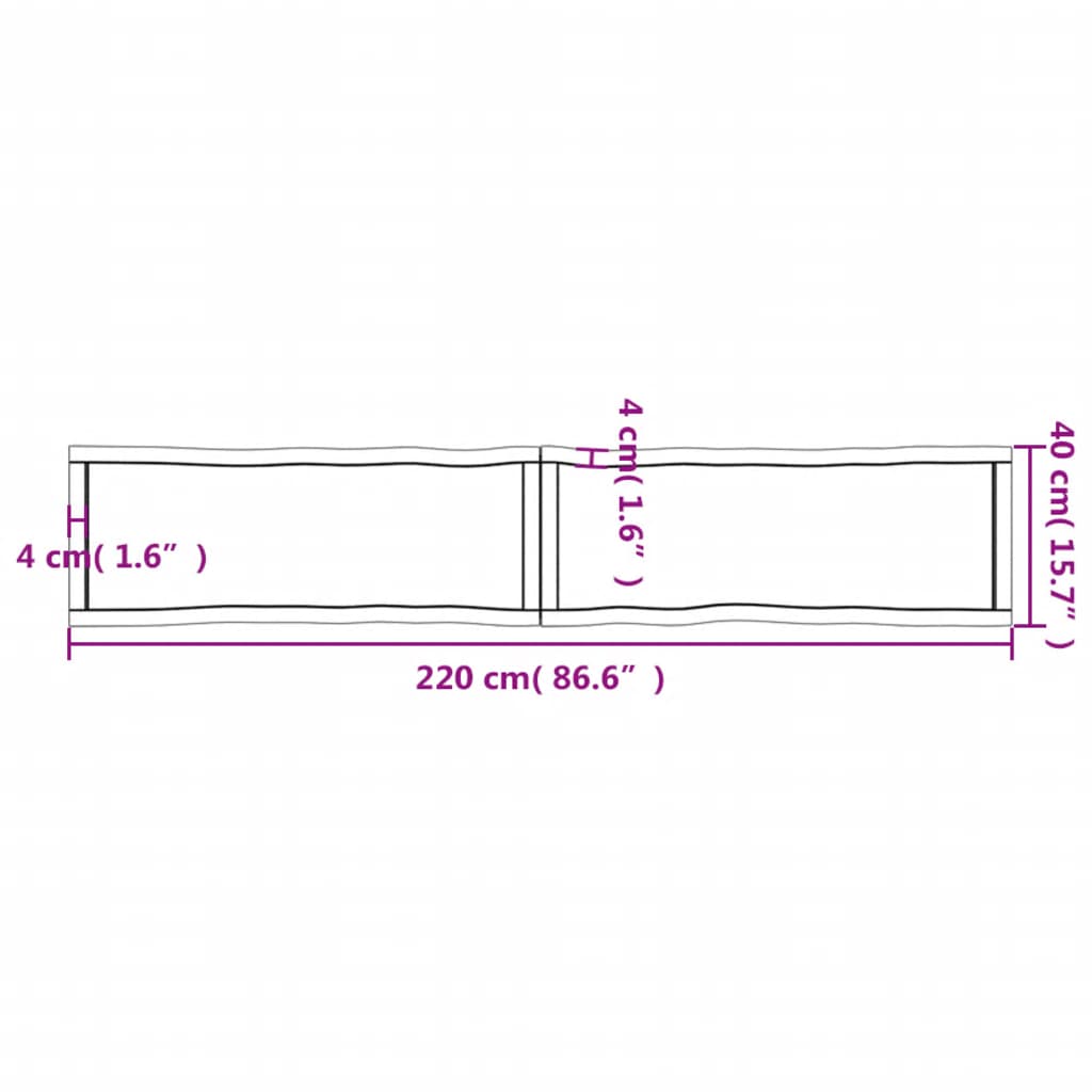 vidaXL Tablero de mesa madera maciza borde natural 220x40x(2-6) cm