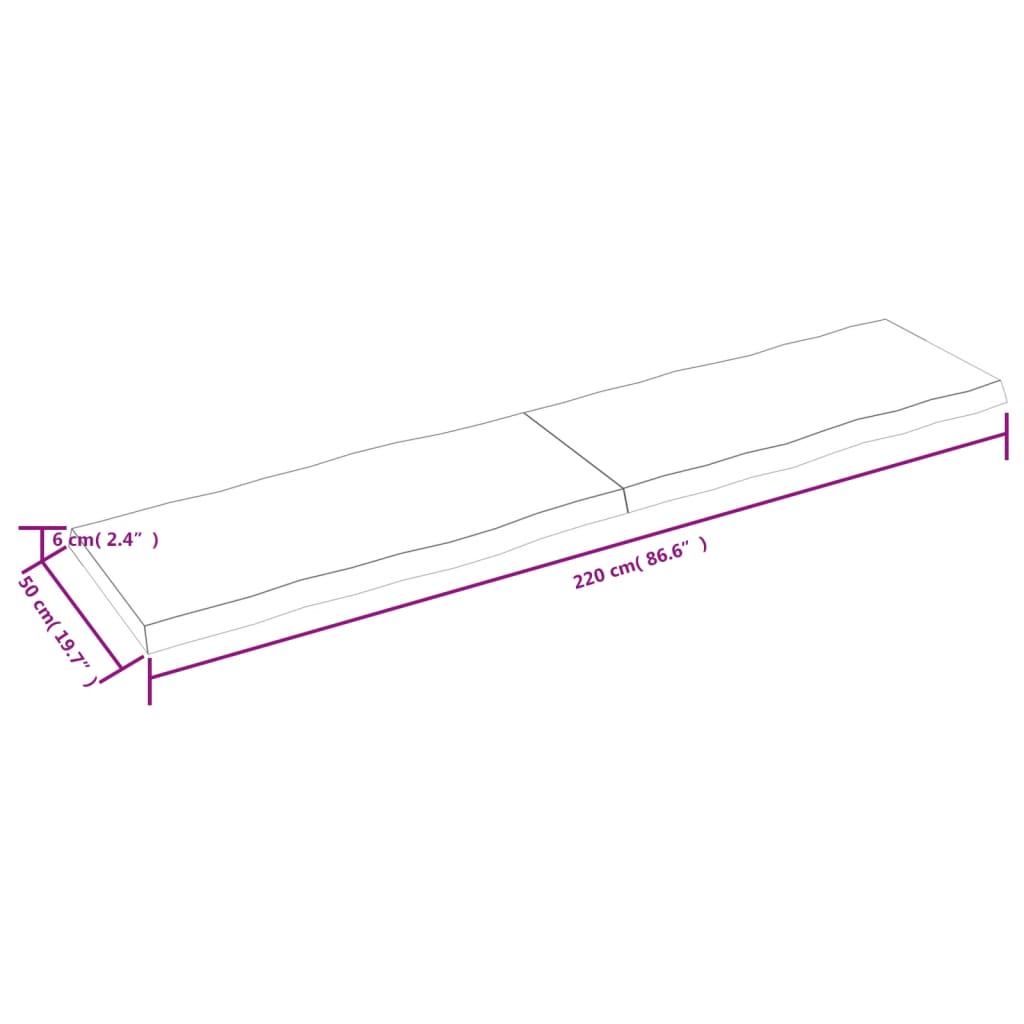 vidaXL Tablero de mesa madera maciza borde natural 220x50x(2-6) cm