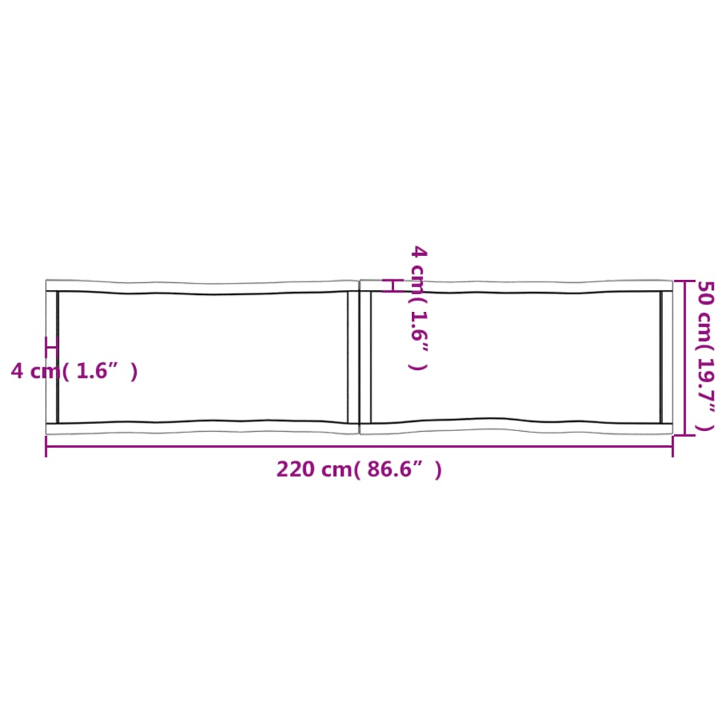 vidaXL Tablero de mesa madera maciza borde natural 220x50x(2-6) cm