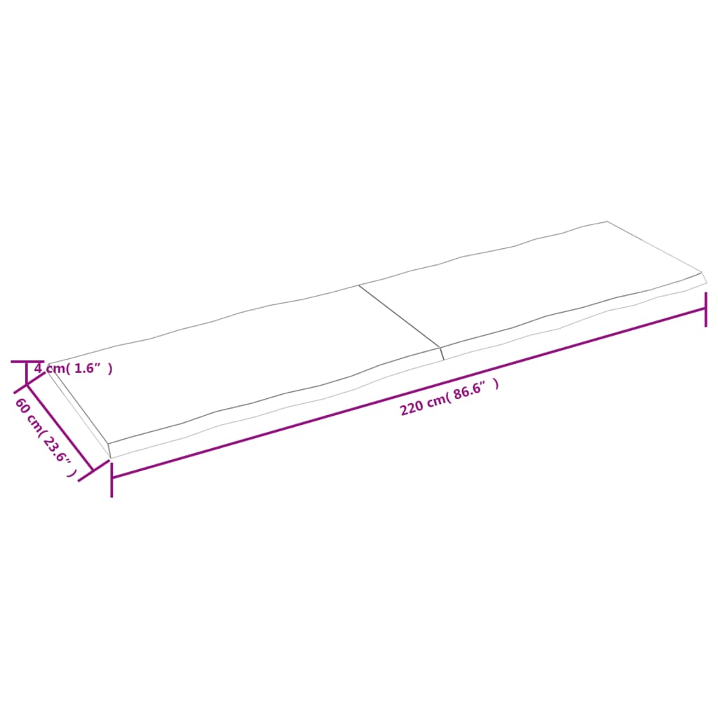 vidaXL Tablero de mesa madera maciza borde natural 220x60x(2-4) cm