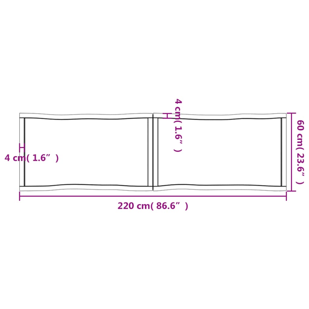 vidaXL Tablero de mesa madera maciza borde natural 220x60x(2-4) cm