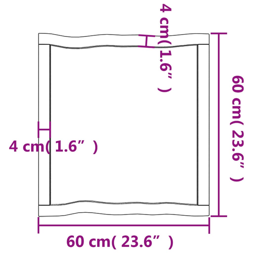 vidaXL Tablero mesa madera tratada borde natural marrón 60x60x(2-6) cm