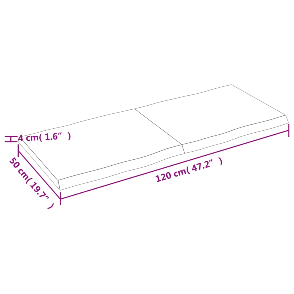 vidaXL Tablero mesa madera tratada borde natural marrón 120x50x(2-4)cm