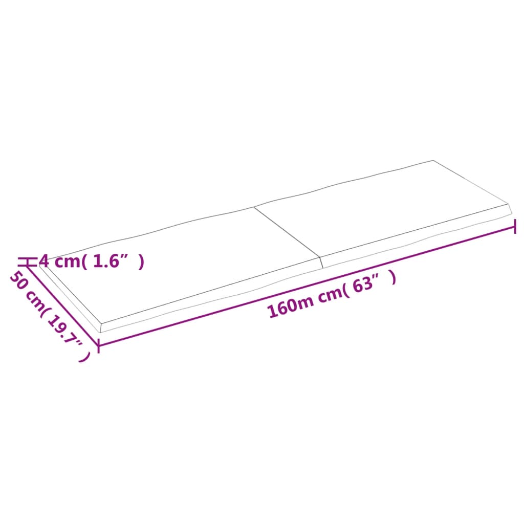 vidaXL Tablero mesa madera tratada borde natural marrón 160x50x(2-4)cm