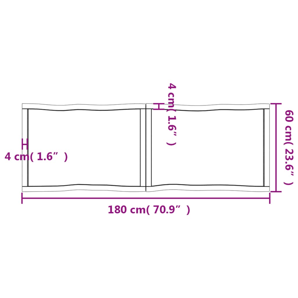 vidaXL Tablero mesa madera tratada borde natural marrón 180x60x(2-6)cm