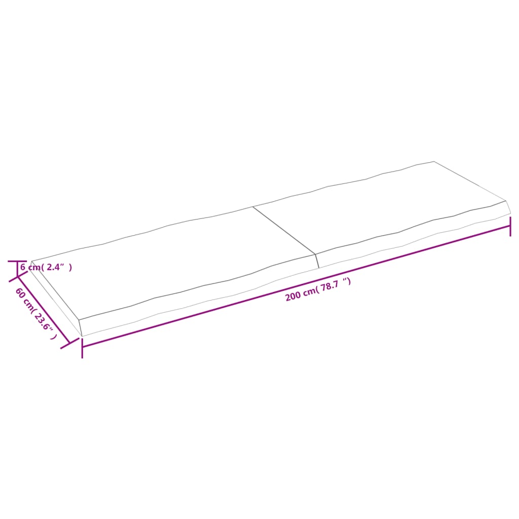 vidaXL Tablero mesa madera tratada borde natural marrón 200x60x(2-6)cm