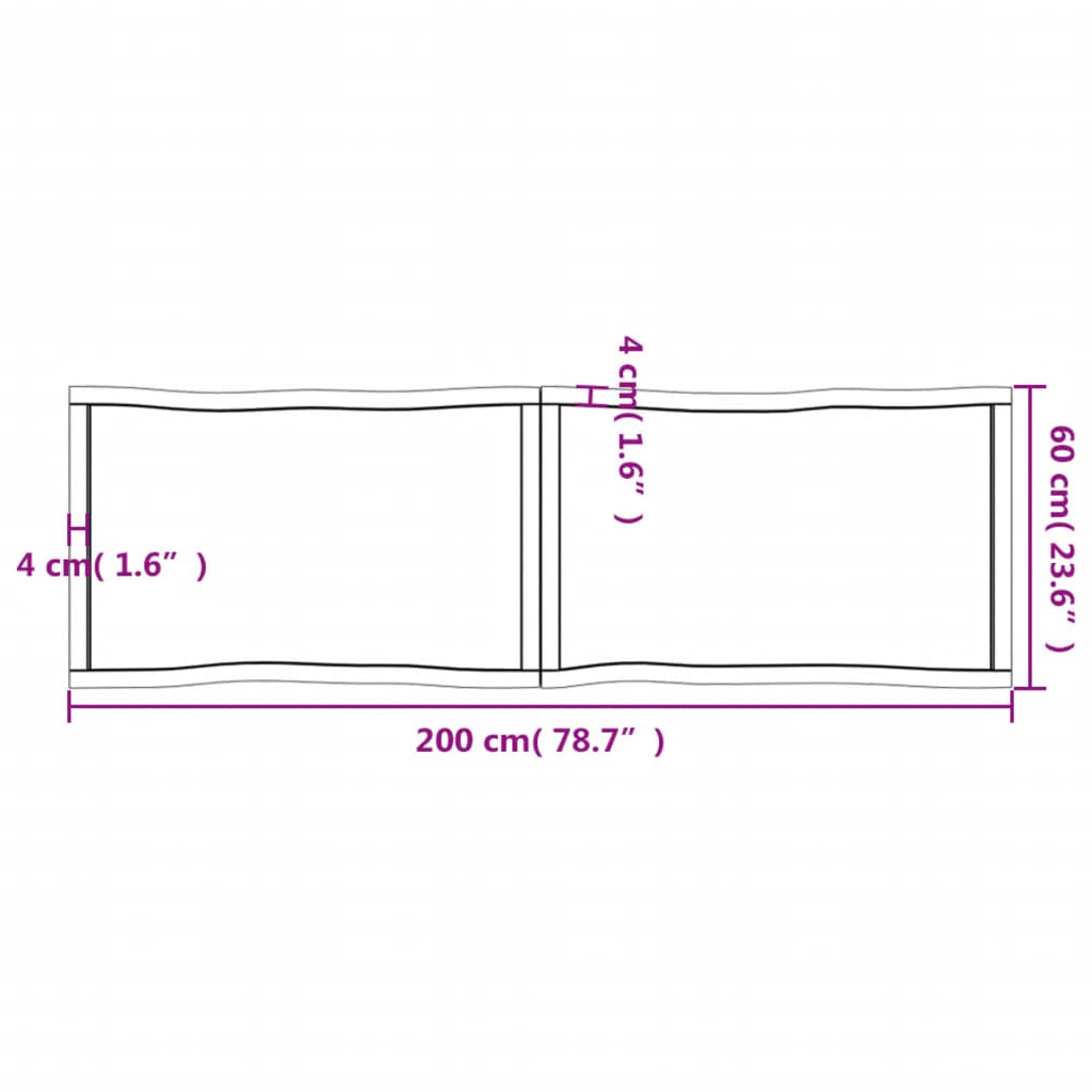 vidaXL Tablero mesa madera tratada borde natural marrón 200x60x(2-6)cm