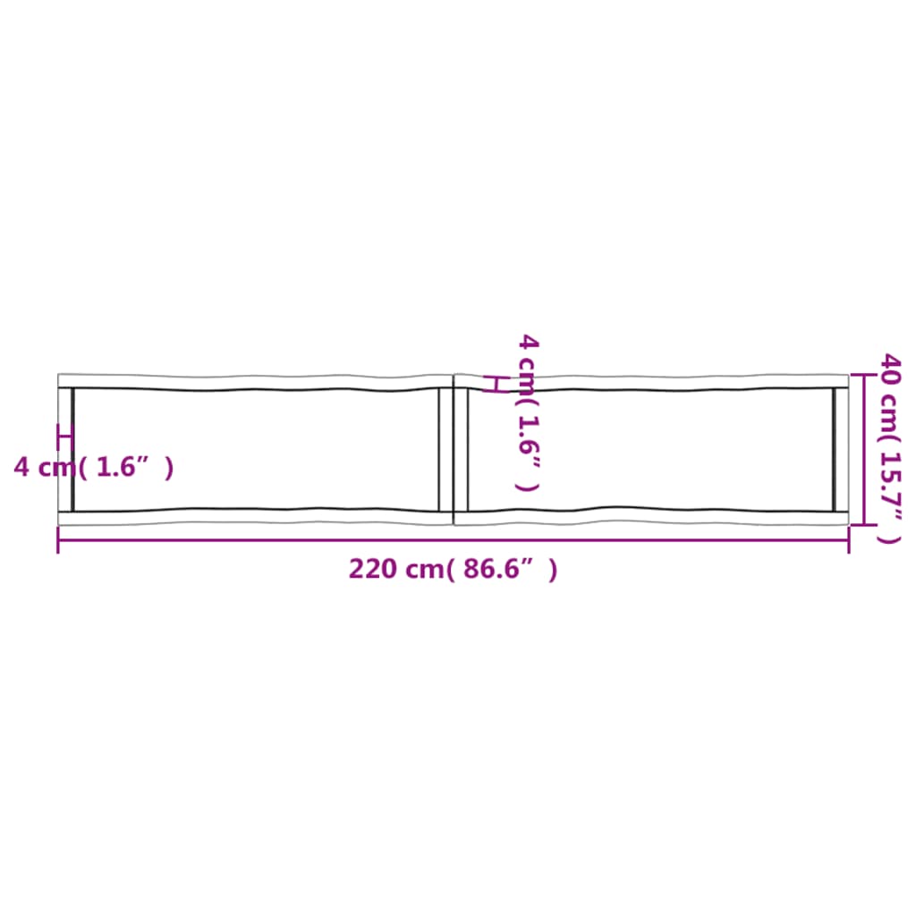 vidaXL Tablero mesa madera tratada borde natural marrón 220x40x(2-6)cm