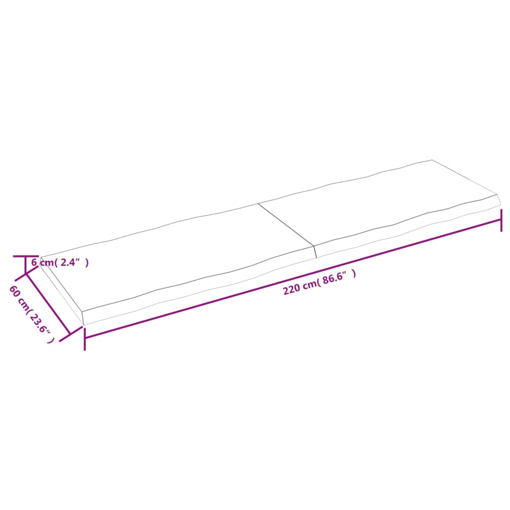 vidaXL Tablero mesa madera tratada borde natural marrón 220x60x(2-6)cm