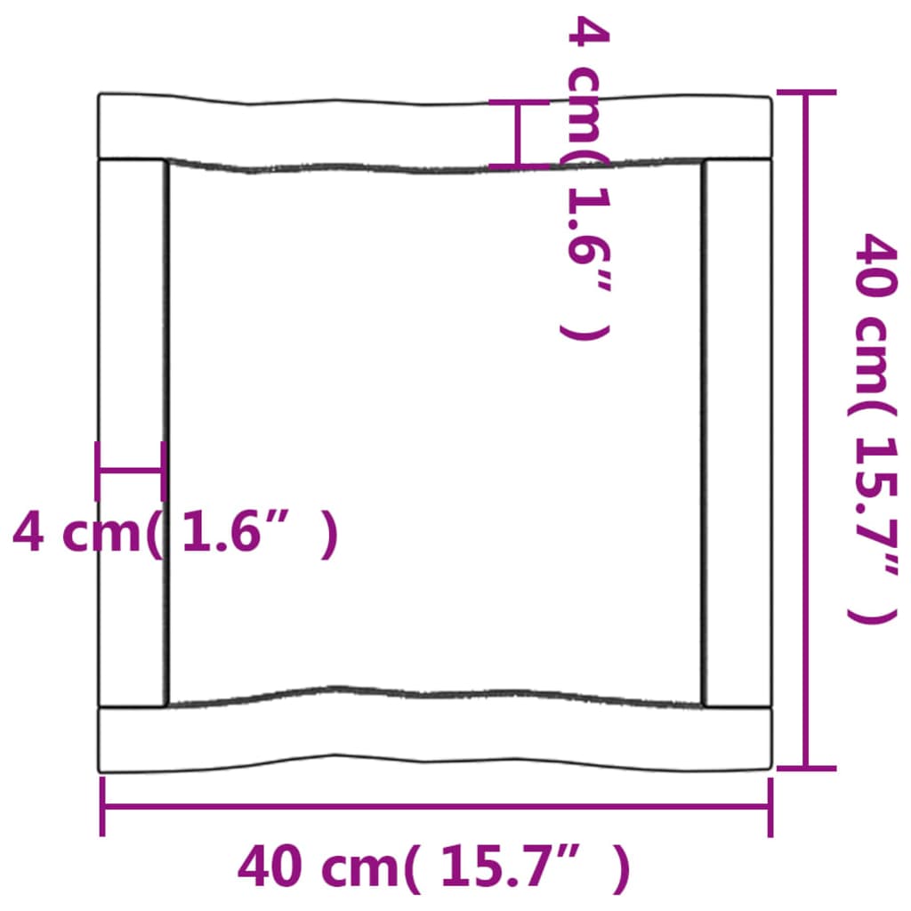 vidaXL Tablero mesa madera tratada borde vivo marrón 40x40x(2-4) cm