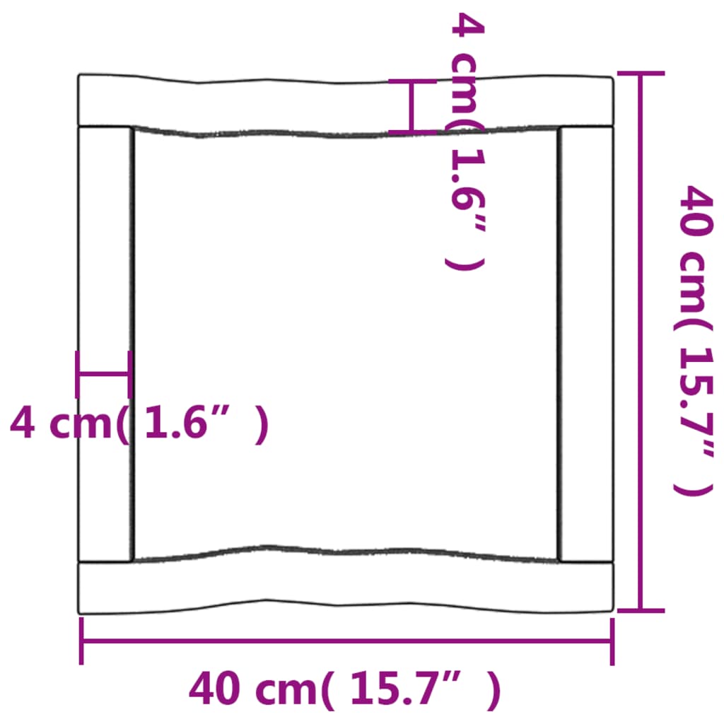 vidaXL Tablero mesa madera tratada borde vivo marrón 40x40x(2-6) cm