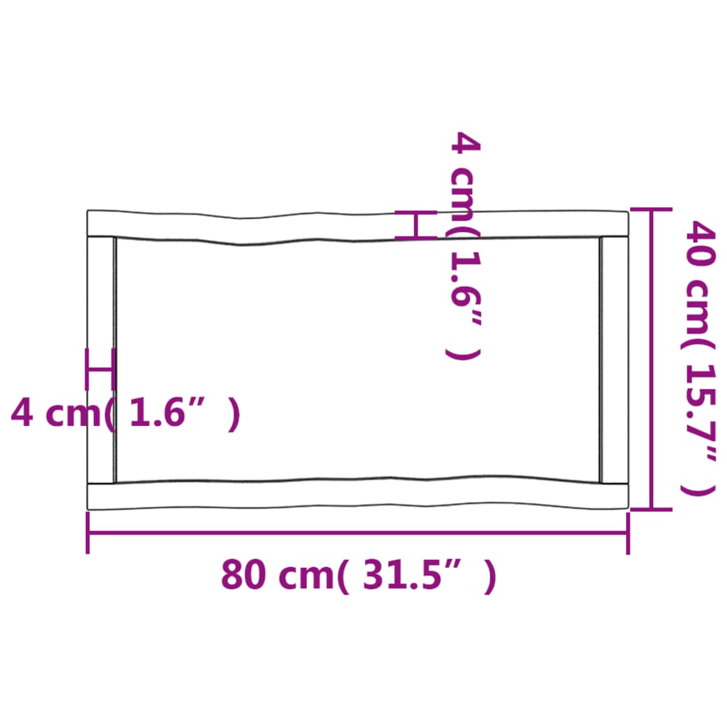 vidaXL Tablero mesa madera tratada borde vivo marrón 80x40x(2-6) cm