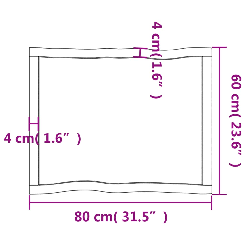 vidaXL Tablero mesa madera tratada borde vivo marrón 80x60x(2-6) cm