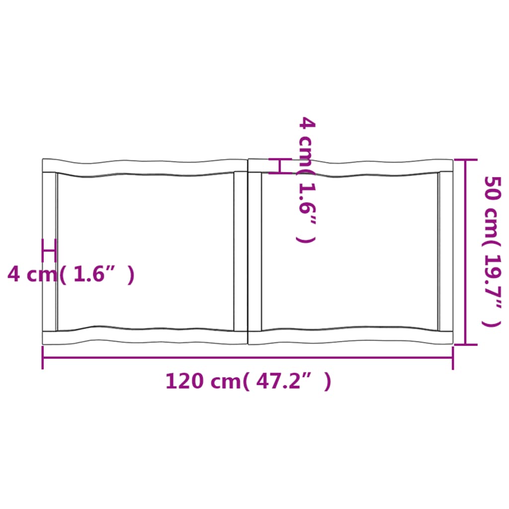 vidaXL Tablero mesa madera tratada borde vivo marrón 120x50x(2-6) cm