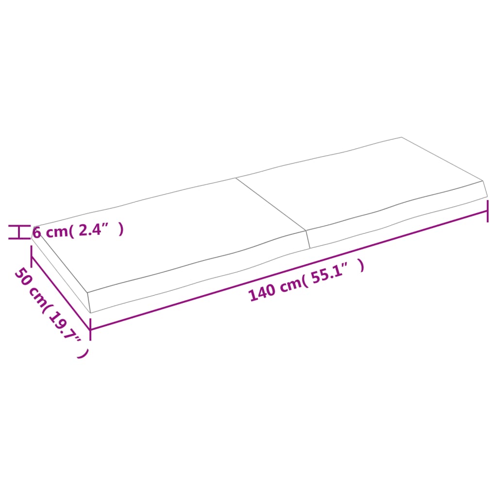 vidaXL Tablero mesa madera tratada borde vivo marrón 140x50x(2-6) cm