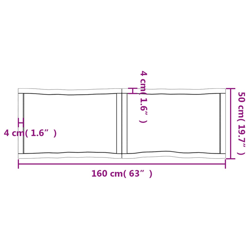 vidaXL Tablero mesa madera tratada borde vivo marrón 160x50x(2-4) cm