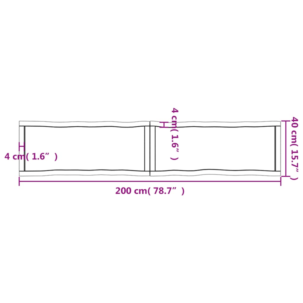 vidaXL Tablero mesa madera tratada borde vivo marrón 200x40x(2-4) cm