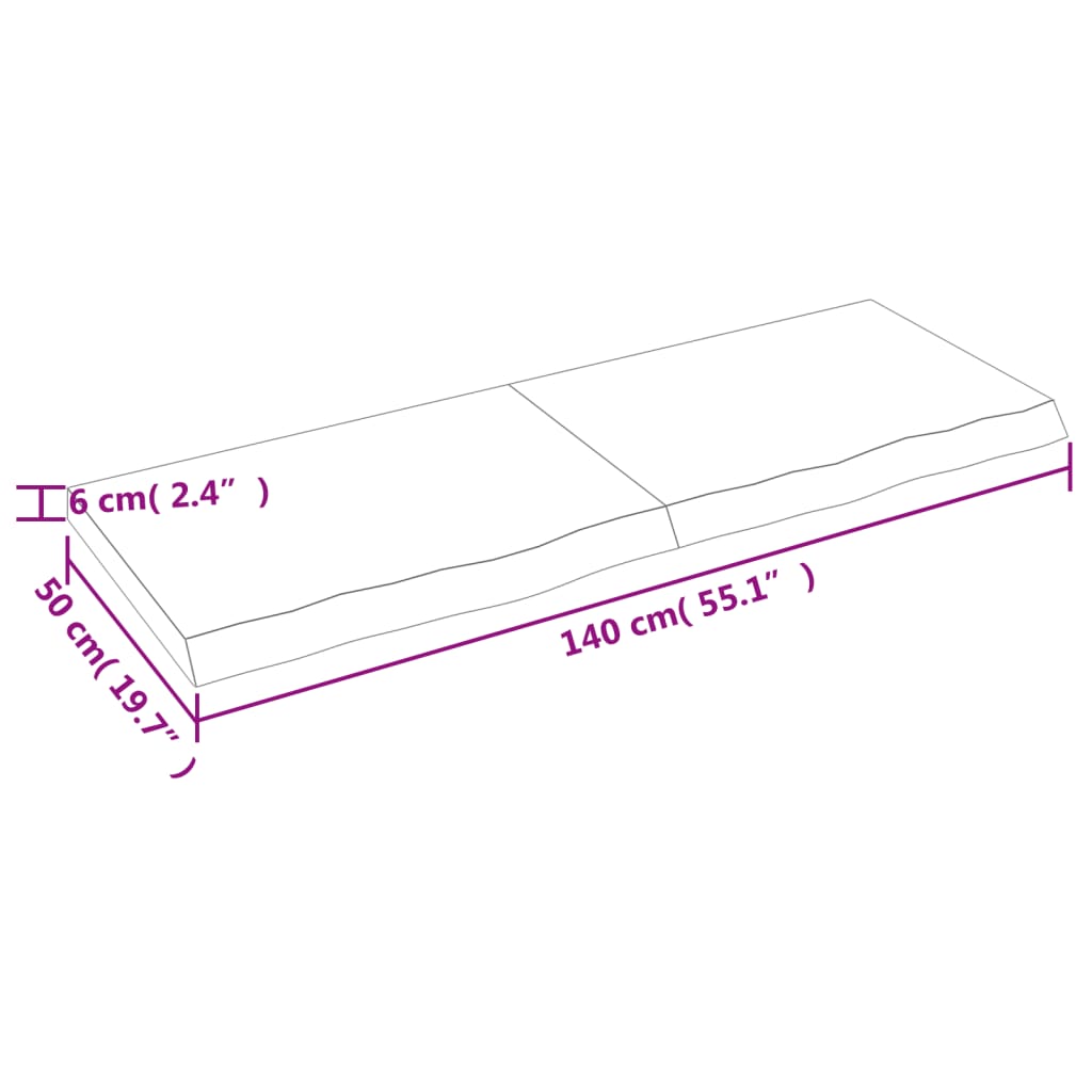 vidaXL Tablero de mesa madera maciza roble sin tratar 140x50x(2-6) cm