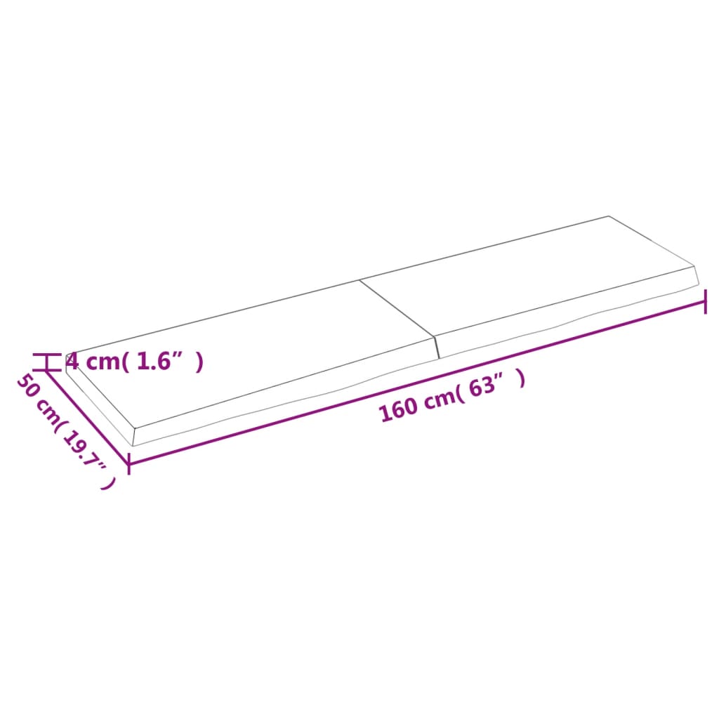 vidaXL Tablero de mesa madera maciza roble sin tratar 160x50x(2-4) cm