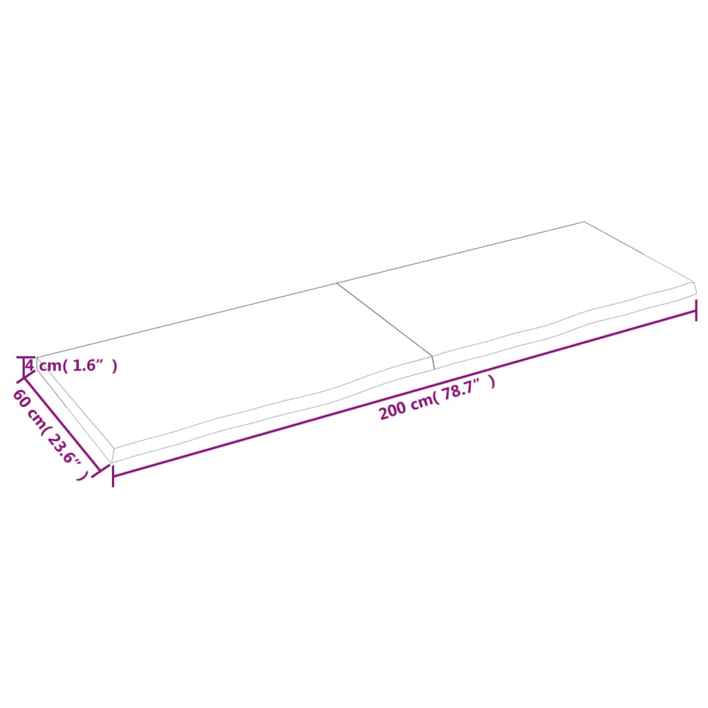 vidaXL Tablero de mesa madera maciza roble sin tratar 200x60x(2-4) cm