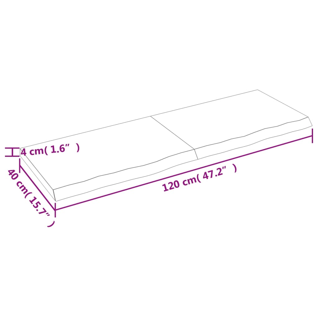 vidaXL Tablero mesa madera roble tratada marrón claro 120x40x(2-4) cm