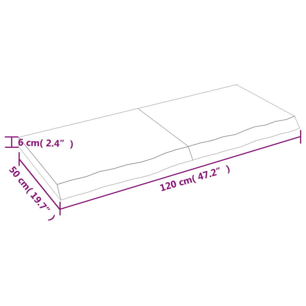 vidaXL Tablero mesa madera roble tratada marrón claro 120x50x(2-6) cm