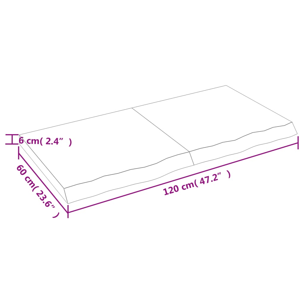 vidaXL Tablero mesa madera roble tratada marrón claro 120x60x(2-6) cm