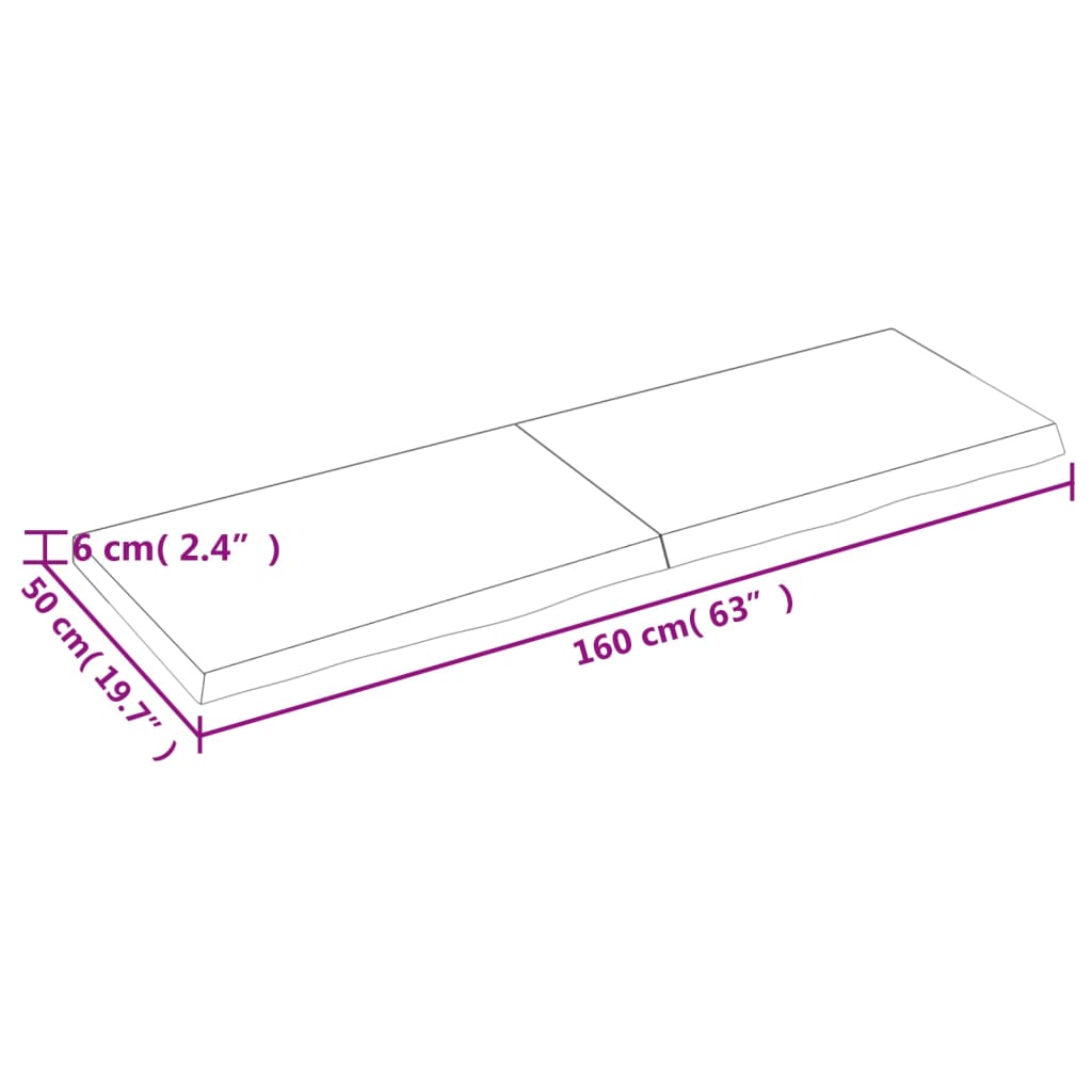 vidaXL Tablero mesa madera roble tratada marrón claro 160x50x(2-6) cm