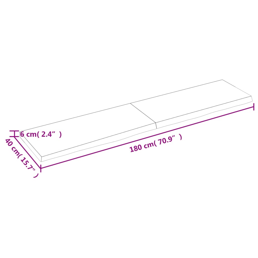 vidaXL Tablero mesa madera roble tratada marrón claro 180x40x(2-6) cm