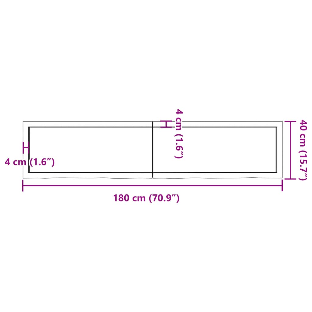 vidaXL Tablero mesa madera roble tratada marrón claro 180x40x(2-6) cm