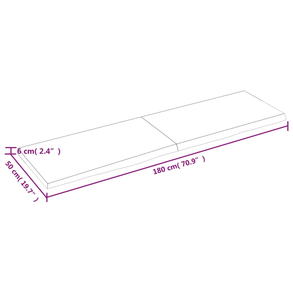 vidaXL Tablero mesa madera roble tratada marrón claro 180x50x(2-6) cm