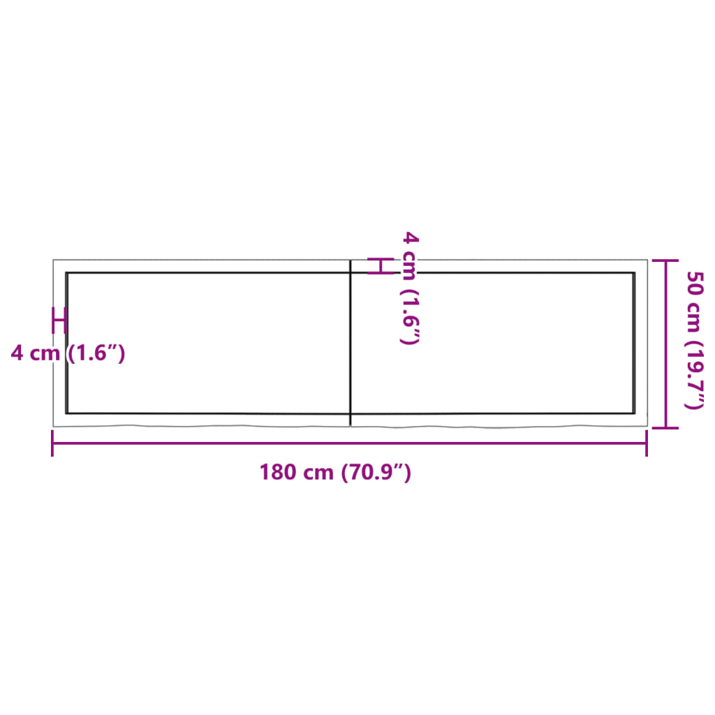 vidaXL Tablero mesa madera roble tratada marrón claro 180x50x(2-6) cm