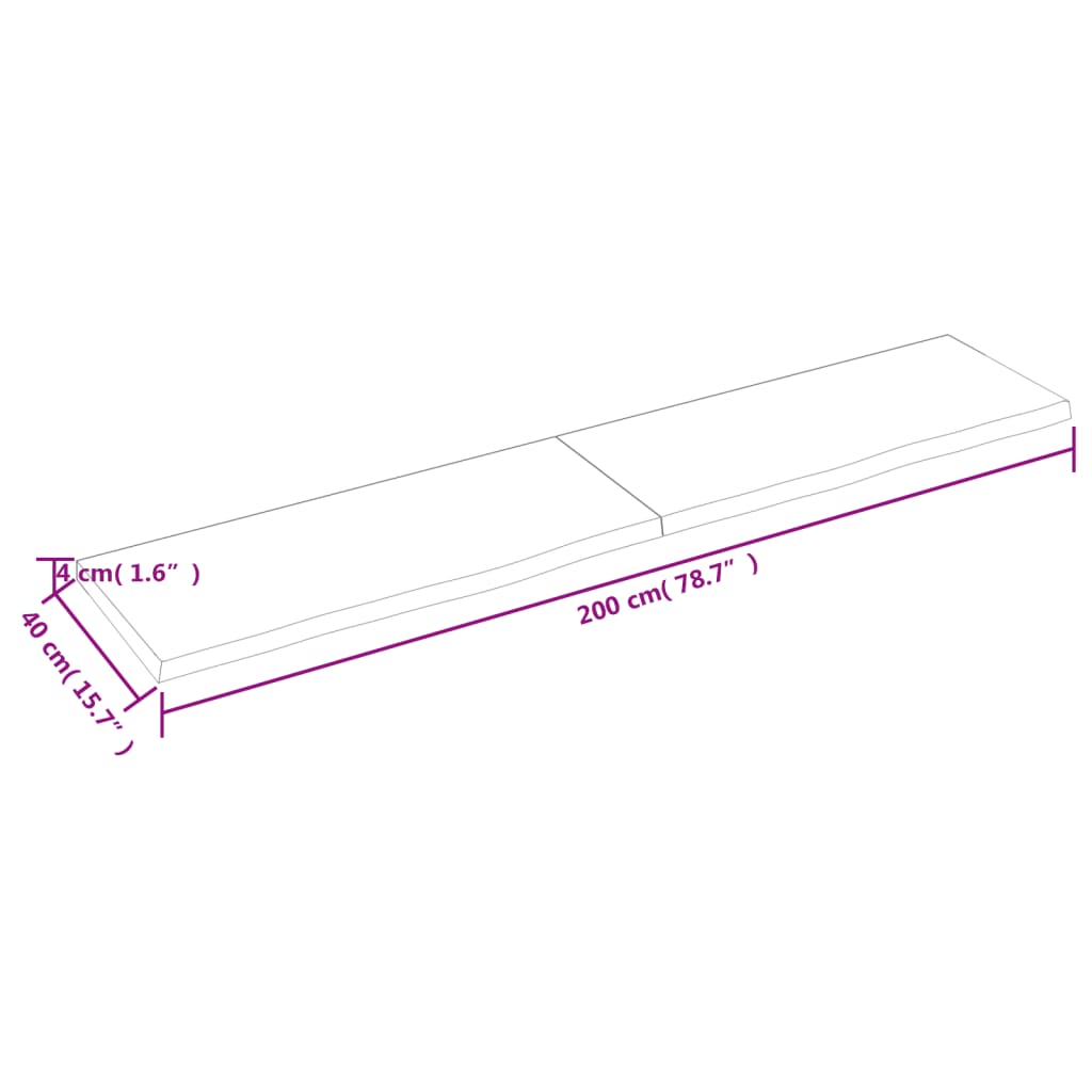 vidaXL Tablero mesa madera roble tratada marrón claro 200x40x(2-4) cm