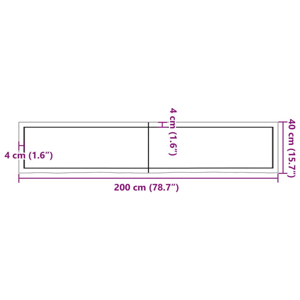 vidaXL Tablero mesa madera roble tratada marrón claro 200x40x(2-4) cm